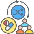 Medicine substitution analytics icon showing healthcare optimization